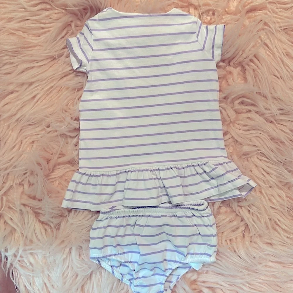 Ralph Lauren Lavender and White Striped Diaper Cover Set